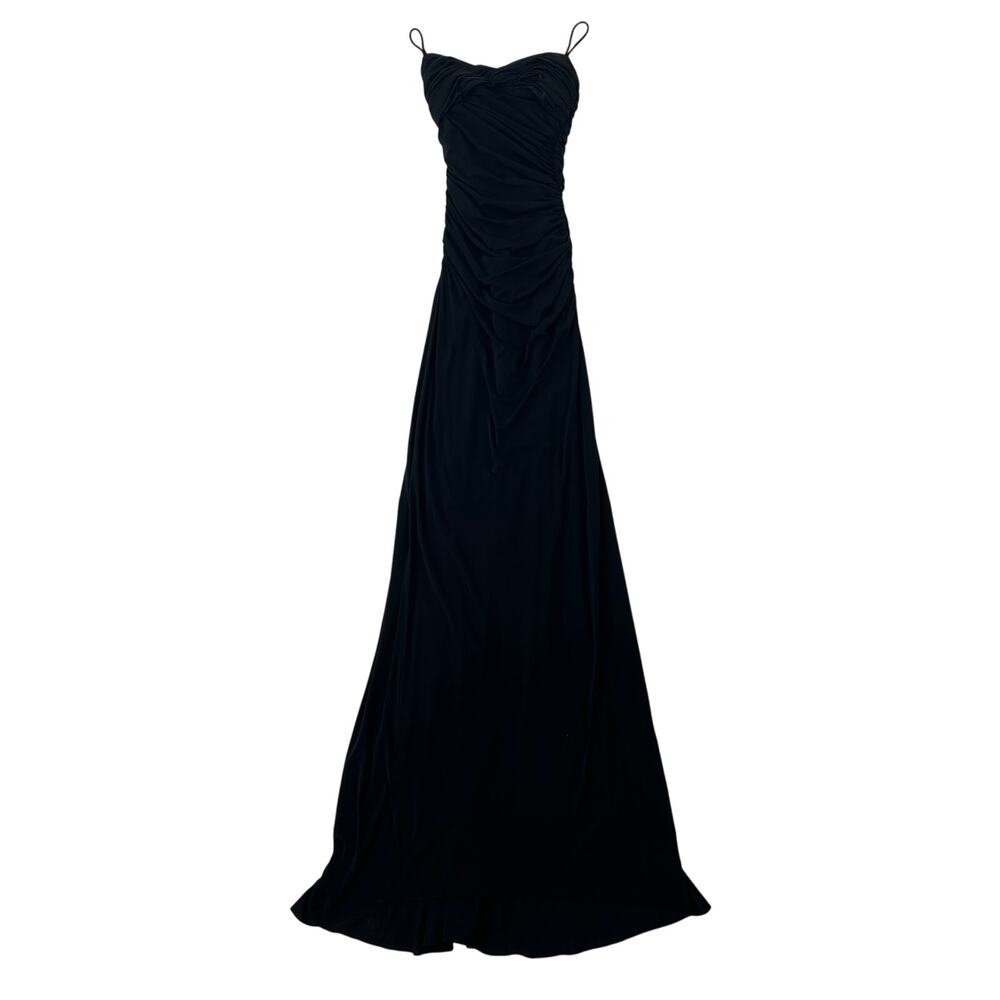 Pamela Dennis women's Black Ruched Strapy Floor Length Gown